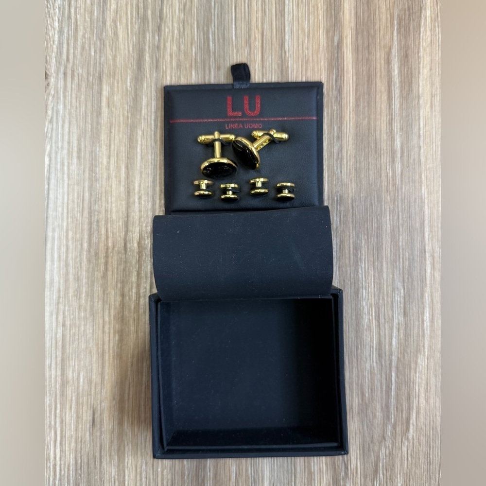 Linea Uomo Gold & Black Cufflinks & Stud Set NIB